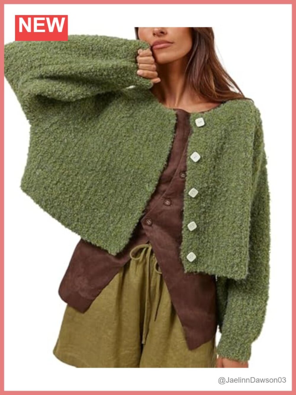Chunky Knit Open Front Button Down Cardigan Sweater Jacket Lantern Sleeve Loose